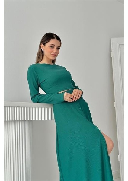 Elbee Fashion Woman Fitilli Bluz ve Etek Takım - Mint