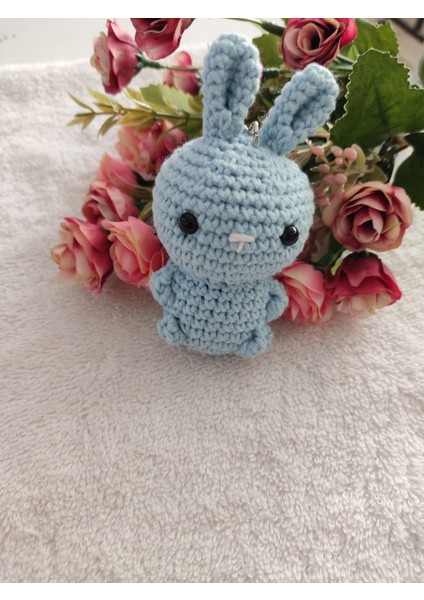 Trendo Gurumi Amigurumi Oyuncak Anahtarlık Hediyelik (Mavi Tavşan-6 Cm)