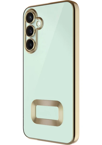 Kzy Samsung Galaxy A35 Kapak Lens Korumalı Logo Gösteren Şeffaf Luxury Silikon Kılıf - Gold