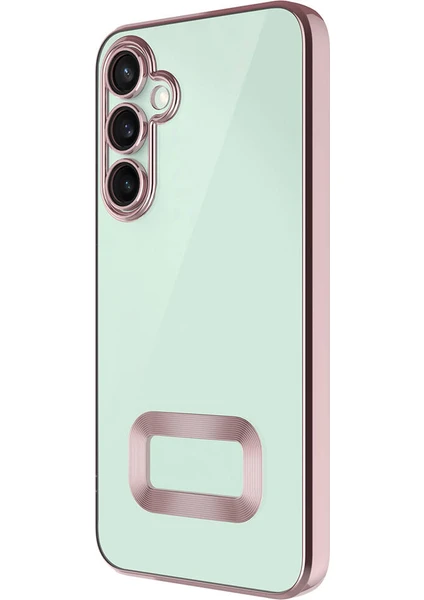 Kzy Samsung Galaxy A35 Kapak Lens Korumalı Logo Gösteren Şeffaf Luxury Silikon Kılıf - Rose Gold