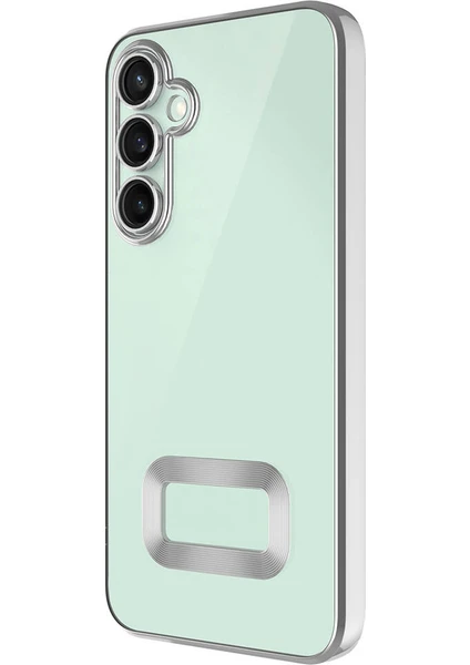 Caseart Samsung Galaxy A35 Kapak Lens Korumalı Logo Gösteren Şeffaf Luxury Silikon Kılıf - Gümüş