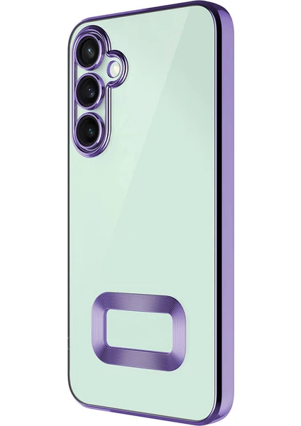 Caseart Samsung Galaxy A35 Kapak Lens Korumalı Logo Gösteren Şeffaf Luxury Silikon Kılıf - Lila