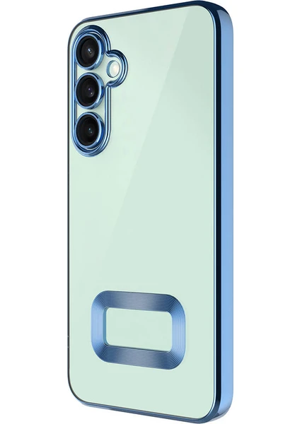 Caseart Samsung Galaxy A35 Kapak Lens Korumalı Logo Gösteren Şeffaf Luxury Silikon Kılıf - Mavi