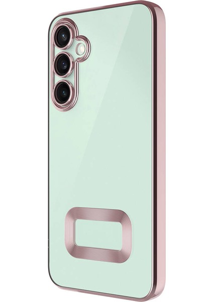 Samsung Galaxy A35 Kapak Lens Korumalı Logo Gösteren Şeffaf Luxury Silikon Kılıf - Rose Gold