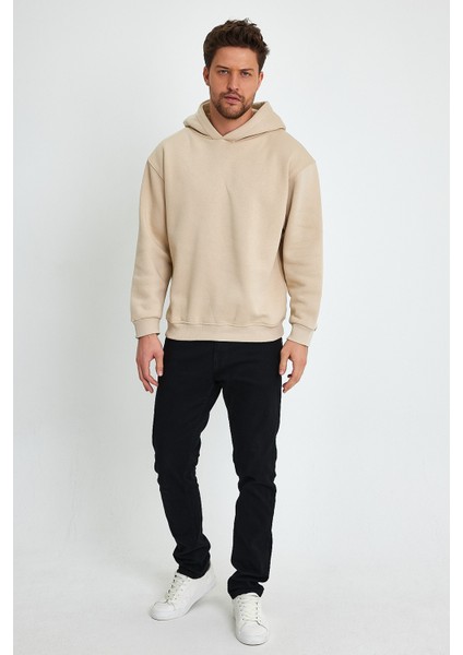 Bej Hoodie, Oversize Sweatshirt, Erkek Hoodie