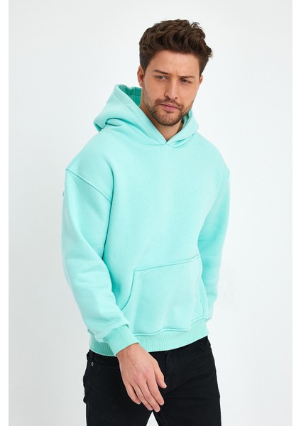 Açık Mavi Hoodie, Oversize Sweatshirt, Erkek Hoodie, Kanguru Cep Kapüşonlu