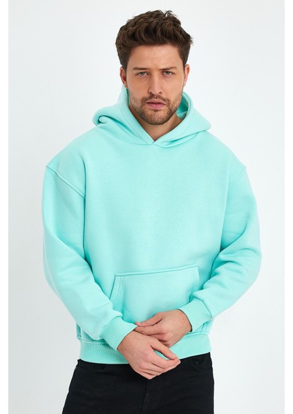 Açık Mavi Hoodie, Oversize Sweatshirt, Erkek Hoodie, Kanguru Cep Kapüşonlu fırsatları