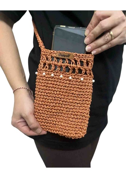 Lüx El Örgüsü Kağıt Ip Omuz Telefon Çantası