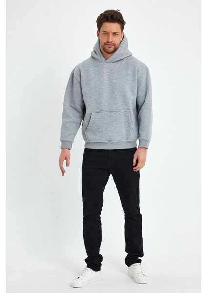Gri Hoodie, Oversize Sweatshirt, Erkek Hoodie, Kanguru Cep Kapüşonlu