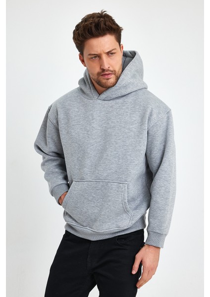 Gri Hoodie, Oversize Sweatshirt, Erkek Hoodie, Kanguru Cep Kapüşonlu modelleri