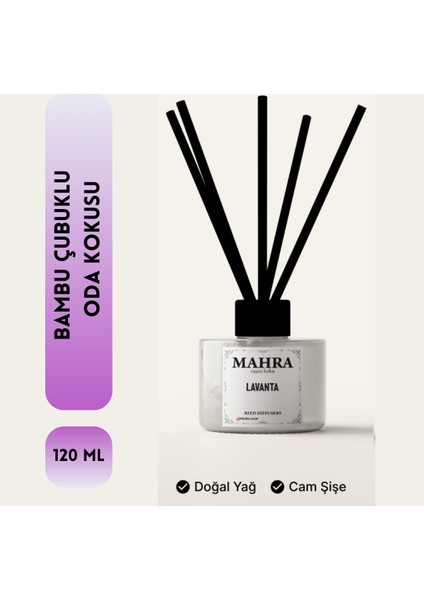 Lavanta Bambu Çubuklu Oda Kokusu Esansiyel Uçucu yağ reed diffuser 120 ml