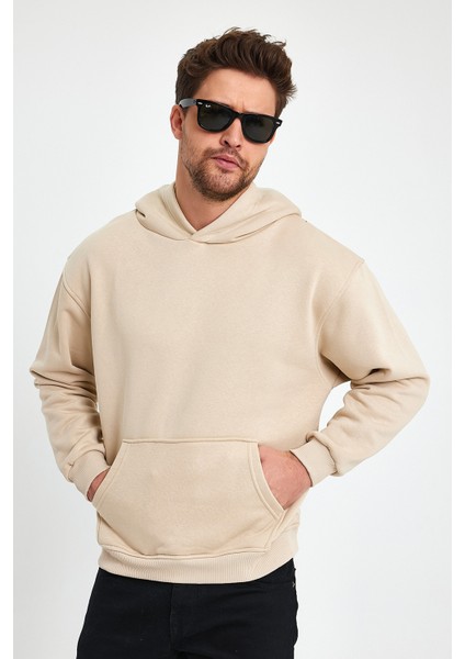 Bej Hoodie, Oversize Sweatshirt, Erkek Hoodie, Kanguru Cep Kapüşonlu modelleri