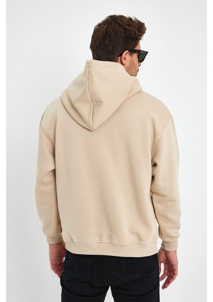 Bej Hoodie, Oversize Sweatshirt, Erkek Hoodie, Kanguru Cep Kapüşonlu fırsatları