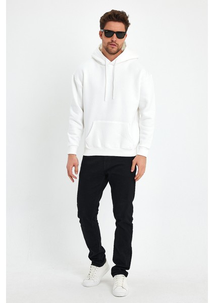 Beyaz Hoodie, Oversize Sweatshirt, Erkek Hoodie, Kanguru Cep Kapüşonlu fiyatları