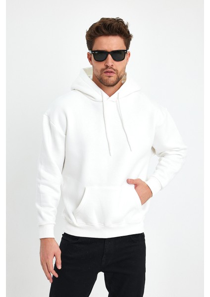 Beyaz Hoodie, Oversize Sweatshirt, Erkek Hoodie, Kanguru Cep Kapüşonlu fırsatları