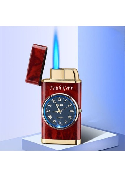 Isme Özel Işıklı Saatli Bordo Renk Çakmak