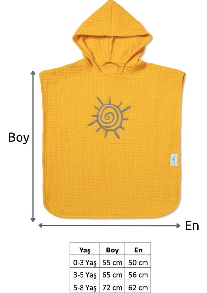 4 Katlı Nakışlı Müslin Panço - Hardal indirimleri