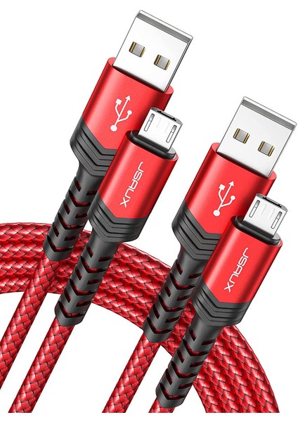 Micro USB 2.4A Hızlı Şarj ve Data Kablosu , Android Şarj Cihazı Mikro Usb'den Usb'ye Naylon Örgülü Kablo Samsung Galaxy S6 S7 Edge Note 5, Kindle, Ps4 ve Daha Fazlası ile Uyumlu Kırmızı