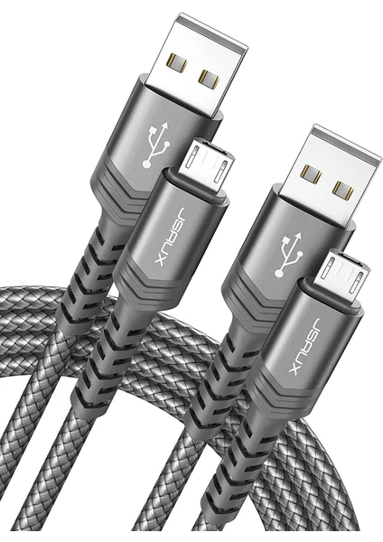 Micro USB 2 Metre 2.4A Hızlı Şarj ve Data Kablosu cc0023 Gri 2 Metre