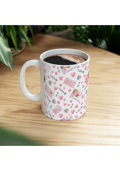 Hediyelik Love Desenli Mektup Romantik Kalpli Kahve ve Çay Kupa Bardağı