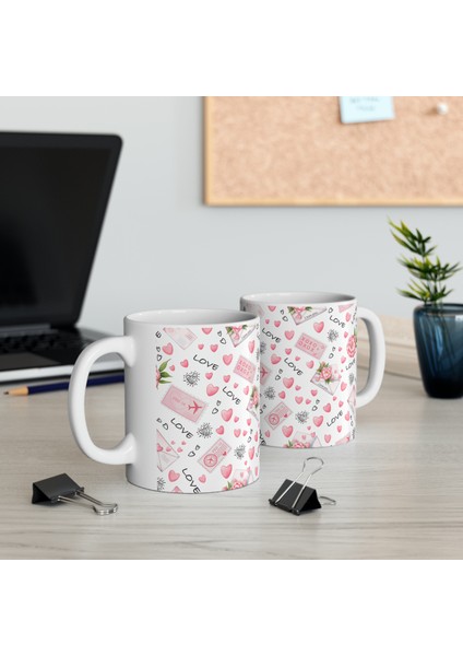 Hediyelik Love Desenli Mektup Romantik Kalpli Kahve ve Çay Kupa Bardağı fiyatları