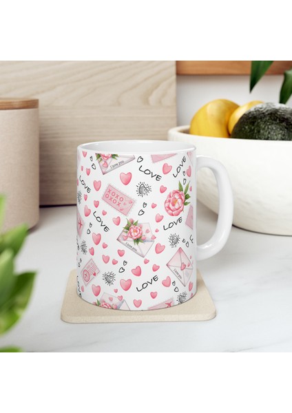 Hediyelik Love Desenli Mektup Romantik Kalpli Kahve ve Çay Kupa Bardağı modelleri