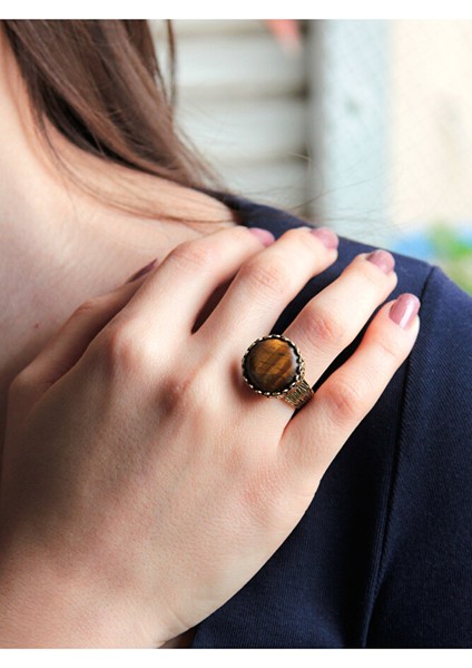 Doğal Taş Kaplangözü Doğal Taşlı Desenli Ayarlanabilir Yuvarlak Kadın Yüzük EUY27K fiyatları