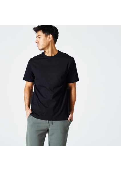 DOMYOS Erkek Siyah Regular Spor Tişörtü 500 Essentials - Fitness fiyatları