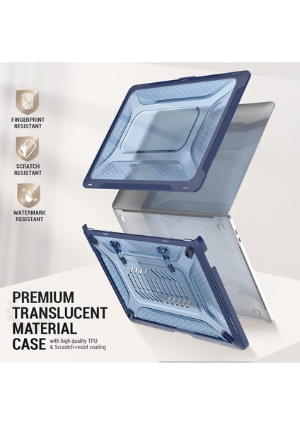 Apple MacBook Pro 14.2'' M3 Çipli 2024 Antishock Katlanabilir Standlı Armor Ön Arka Kapak Kılıf ve Koruyucu Set A2918 A2992