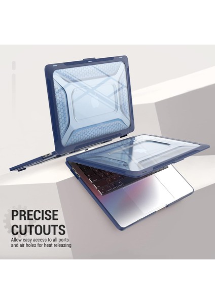 Apple MacBook Pro 14.2'' M3 Çipli 2024 Antishock Katlanabilir Standlı Armor Ön Arka Kapak Kılıf ve Koruyucu Set A2918 A2992