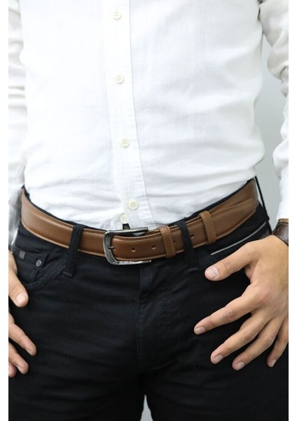 Guard Taba Dikişli Klasik Deri Erkek Kemeri - 3,5 cm - GRD2403XW22357