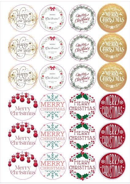 Emtory Home 8 Çeşit Yılbaşı Sticker - Yılbaşı  Sticker - Yılbaşı Paketleme - Yılbaşı Süsü - Merry Christmas