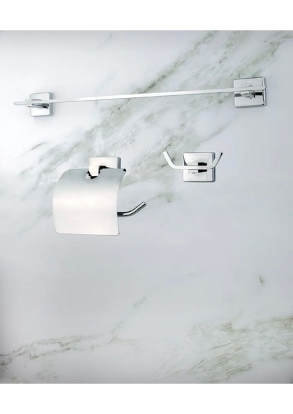 Havluluk Tuvalet Kağıtlık İkili Bornozluk Komple Set Pirinç Paslanmaz Premium Banyo Seti