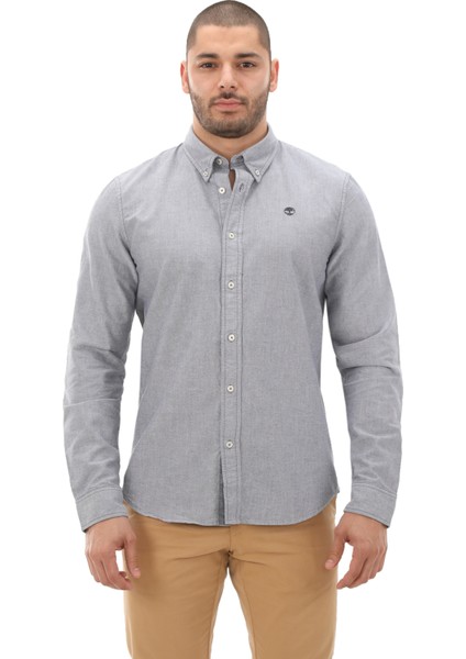 TB0A6GPNB681 Timberland Oxford Shirt Erkek G&amp;ouml;mlek Gri