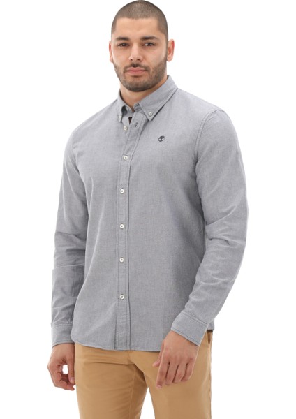TB0A6GPNB681 Timberland Oxford Shirt Erkek G&amp;ouml;mlek Gri