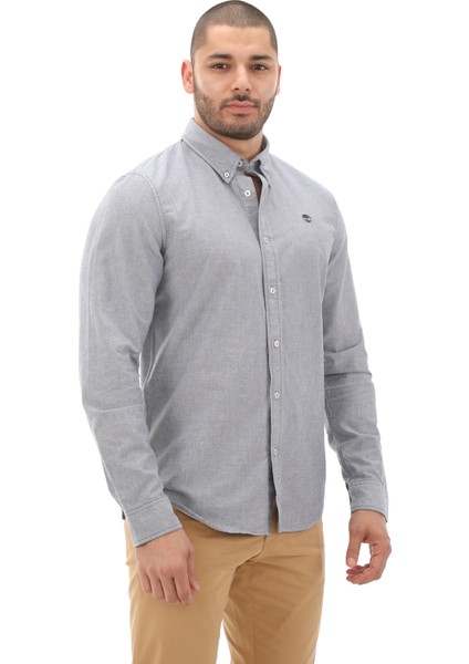 TB0A6GPNB681 Timberland Oxford Shirt Erkek G&amp;ouml;mlek Gri