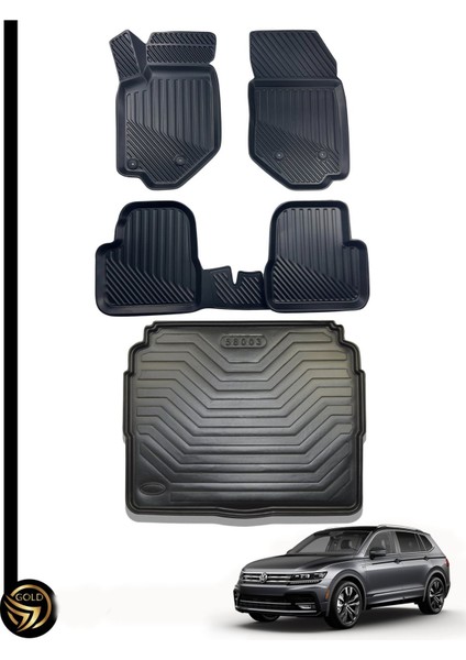 Volkswagen Tiguan 2016+ 3D Havuzlu Oto Paspas + Bagaj Havuzu Lila Ikili Set