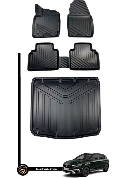 Fiat Egea Cross Uyumlu 3D Havuzlu Oto Paspas + Bagaj Havuzu Lila Ikili Set
