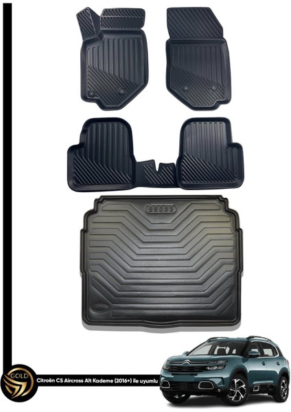 Citroen C5 Aircross 3D Havuzlu Oto Paspas + Bagaj Havuzu Lila Ikili Set