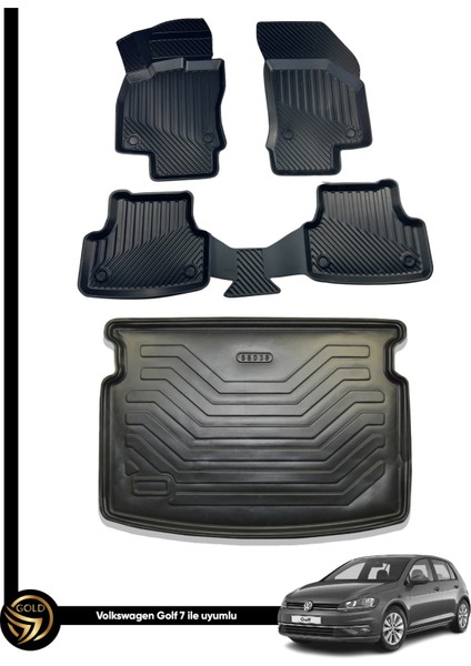 Volkswagen Golf 7 3D Havuzlu Oto Paspas + Bagaj Havuzu Lila Ikili Set