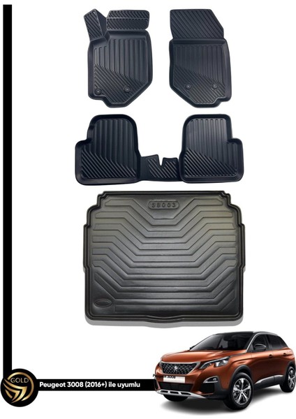 Peugeot 3008 3D Havuzlu Oto Paspas 2016-2023 + Bagaj Havuzu Lila Ikili Set