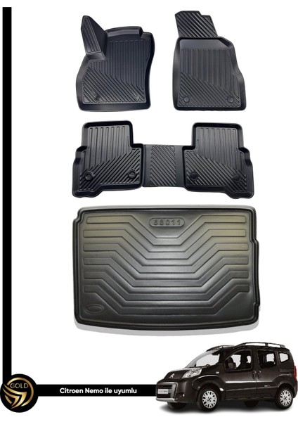 Citroen Nemo 3D Havuzlu Oto Paspas + Bagaj Havuzu Lila Ikili Set