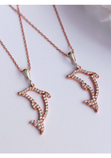 925 Ayar Gümüş Zirkon Taşlı Gold Ikili Best Frıend Yunus Trend Kadın Kolye modelleri