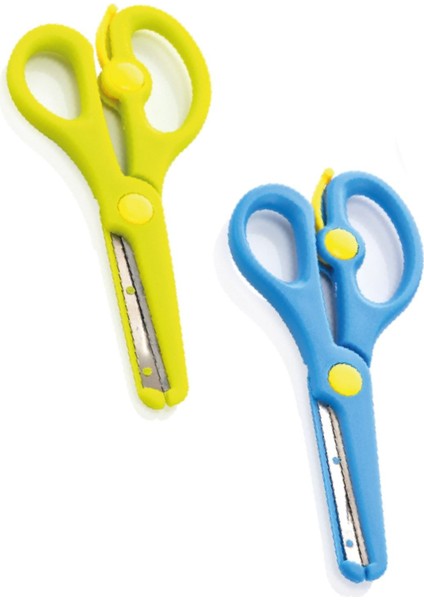 2li Çocuk Makası Küt Uçlu Yaylı Plastik Korumalı Okul Öğrenci