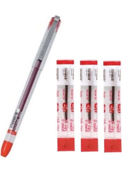 Kırmızı My Gel 0.5mm Ince Iğne Uçlu Jel Kalem 1 Adet ve Yedeği 3 My-Jel Pilot