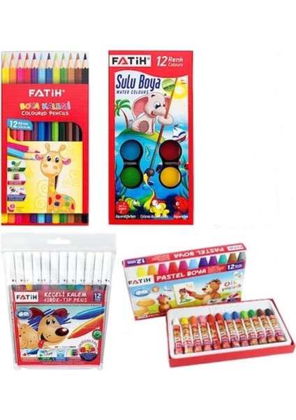 Kırtasiye 12'li Boyama Seti (Kuruboya,suluboya,pastelboya,keçeli Kalem)