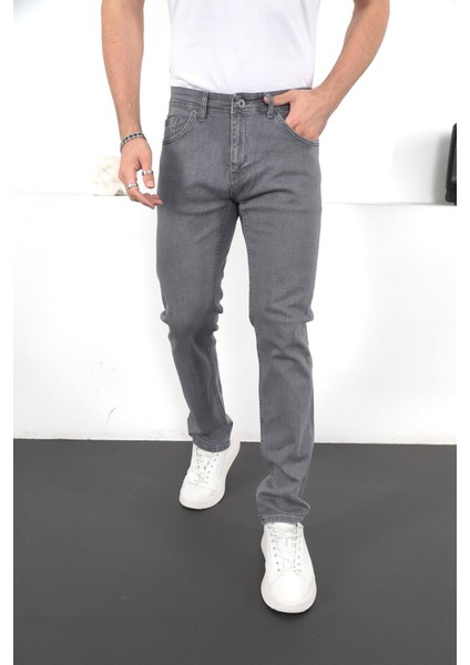 Erkek Likralı Denim Regular Fit Pantolon Gri Desenli Günlük Kullanım İçin modelleri