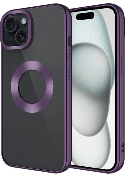 iPhone 15 Plus - Uyumlu Tek Kamera Çerçeveli Logo Gösteren Appfube Omega Kapak-Derin Mor