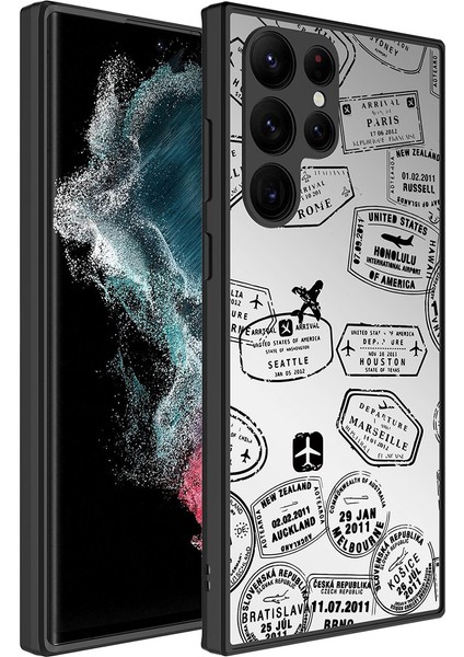 Galaxy S23 Ultra Uyumlu Aynalı Desenli Kamera Korumalı Parlak App Mirror Kapak-Seyahat