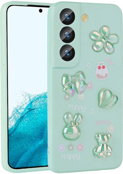 Galaxy S21 Fe Uyumlu Kabartma Figürlü Parlak App Toys Silikon Kapak-Açık Yeşil